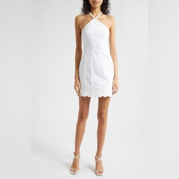 Cinq a Sept Hadley white denim seamed halter dress with scalloped hem - Picture 1 of 7
